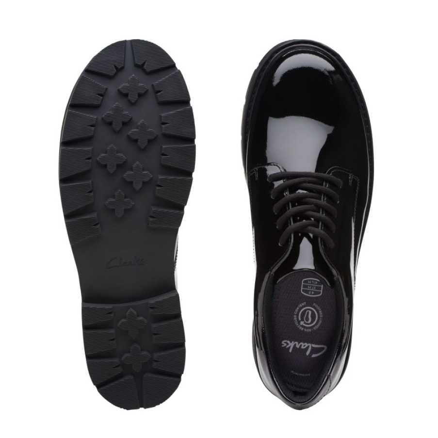 Children'S Clarks Teen Girls School Shoes | Prague Lace Youth School Shoes - Black Patent