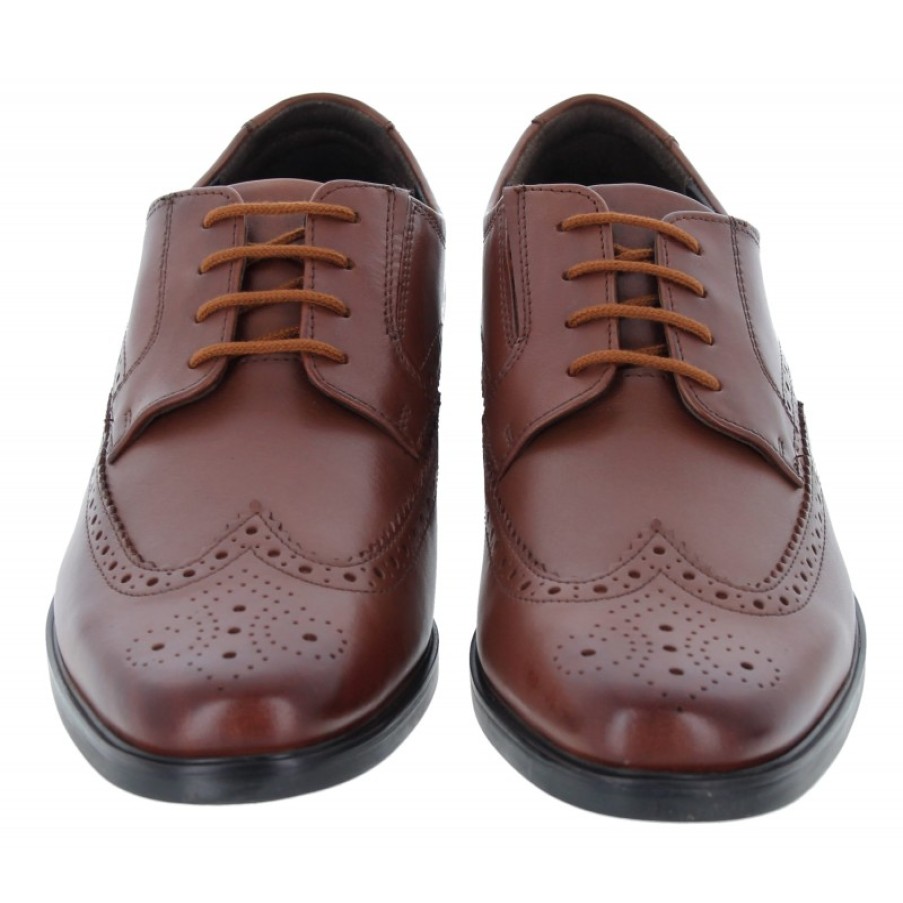 Children'S Clarks Teen Boys School Shoes | Howard Wing Shoes - Dark Tan Leather