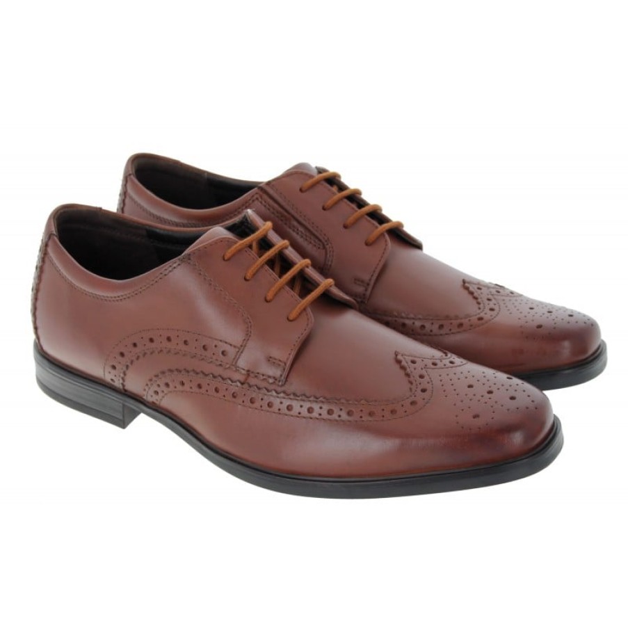 Children'S Clarks Teen Boys School Shoes | Howard Wing Shoes - Dark Tan Leather