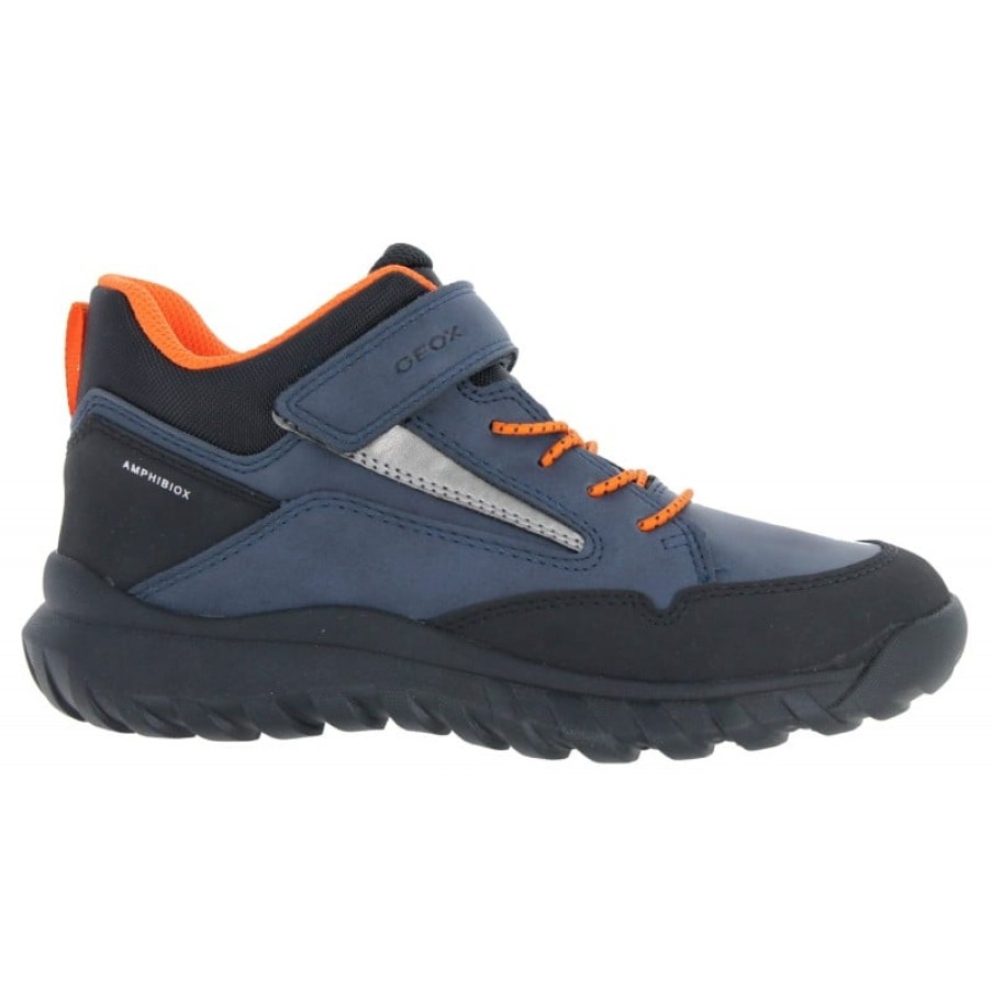 Children'S Geox Boys Boots | Geo J36L0C J Simbyo Ankle Boots - Navy/Orange Leather