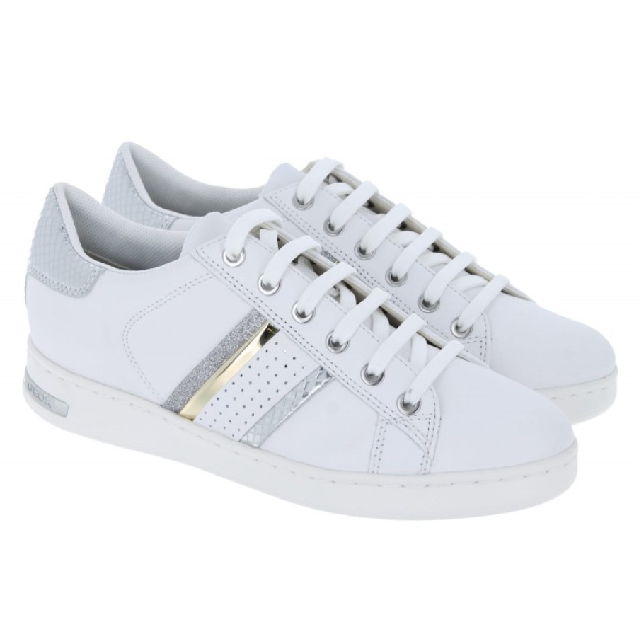 Women'S Geox | Jaysen D351Bb Trainers - White/Silver Leather