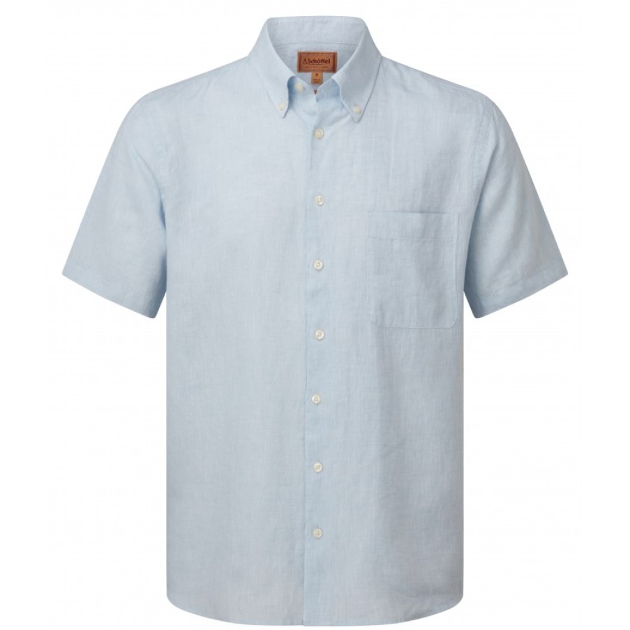 Men'S Schoffel | Thornham Short Sleeve Classic Shirt 4059 - Pale Blue