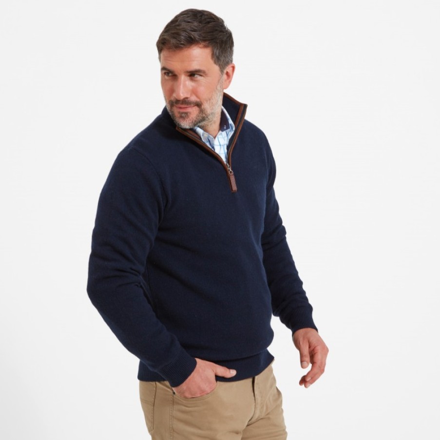 Men'S Schoffel | Cotton/Cashmere 1/4 Zip Neck Jumper 4141 - Navy