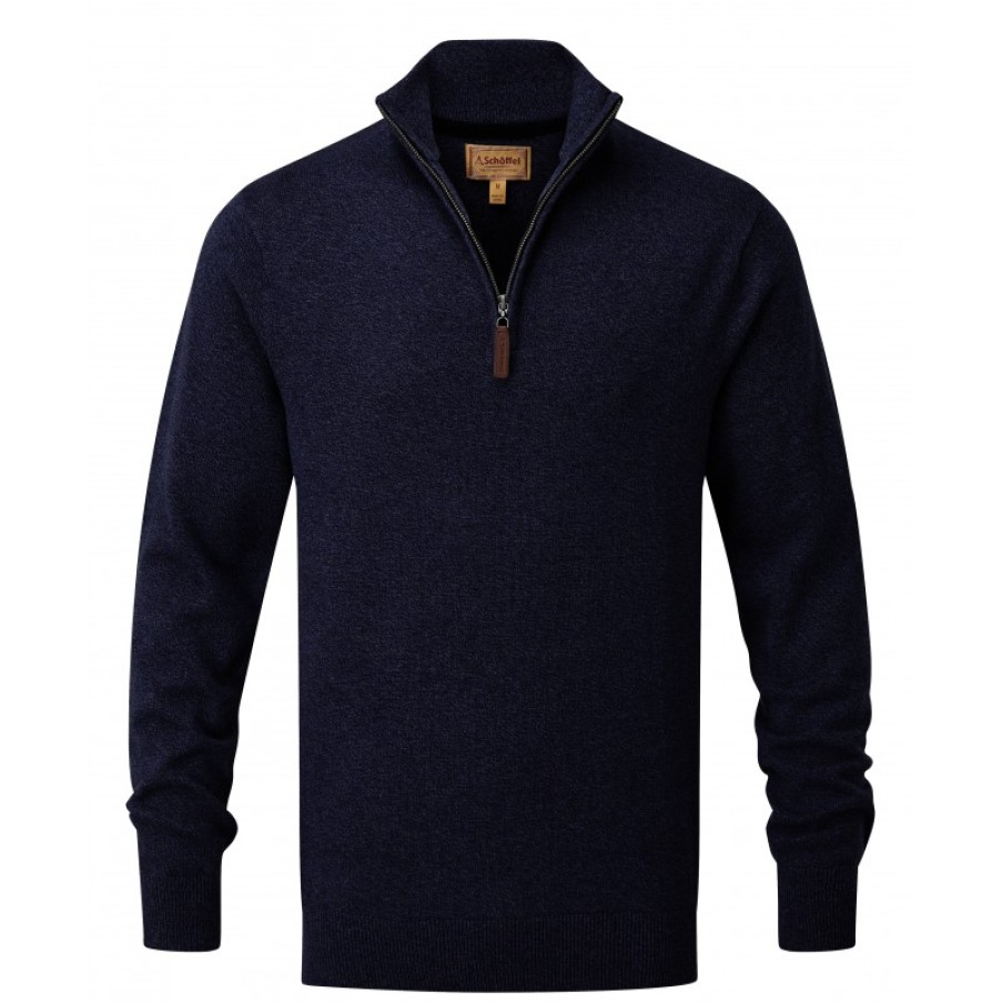 Men'S Schoffel | Cotton/Cashmere 1/4 Zip Neck Jumper 4141 - Navy