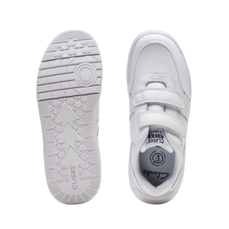 Children'S Clarks Boys Trainers | Cica Star Orb Kid Trainers - White Leather