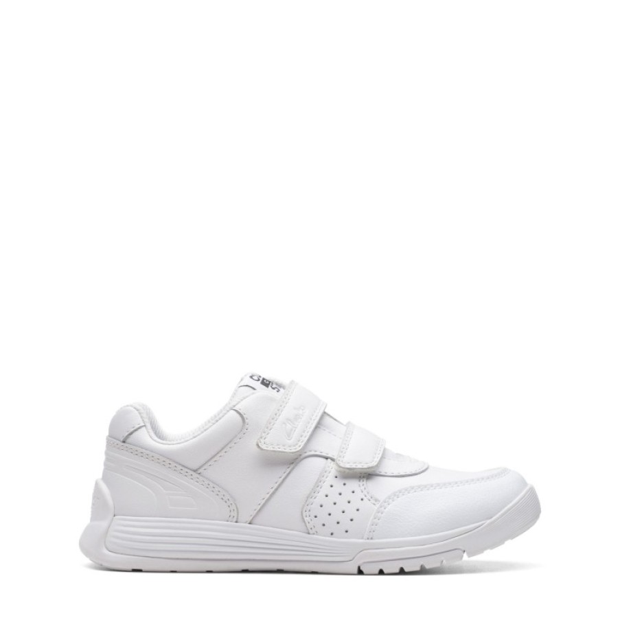 Children'S Clarks Boys Trainers | Cica Star Orb Kid Trainers - White Leather