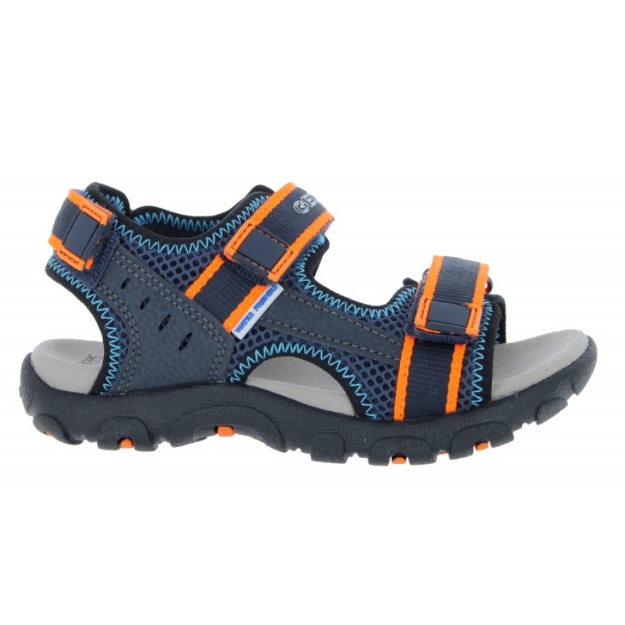 Children'S Geox Boys Sandals | J1524A J S.Strada A Sandals - Navy/Fluorescent Orange