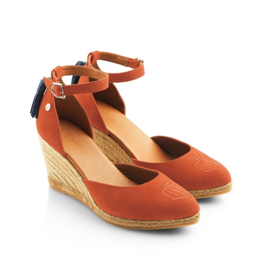 Women'S Fairfax and Favor | Fairfax & Favor Monaco Wedge - Sunset Orange Suede