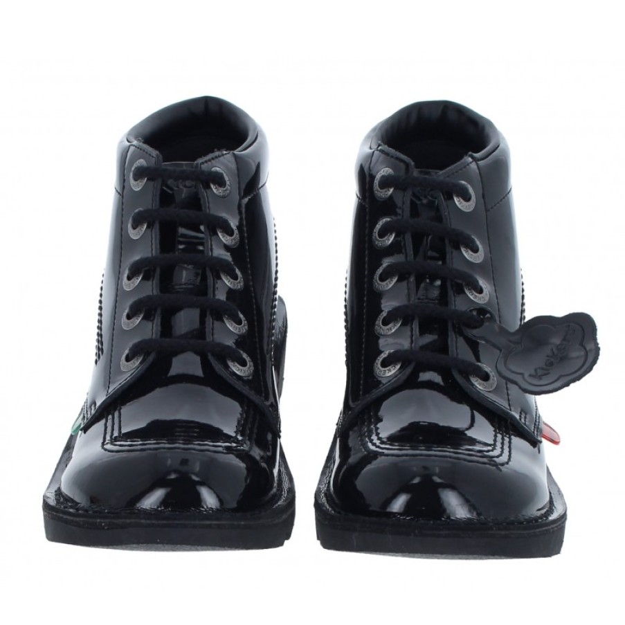 Children'S Kickers Girls School Shoes | Kick Hi Youth Boots - Black Patent