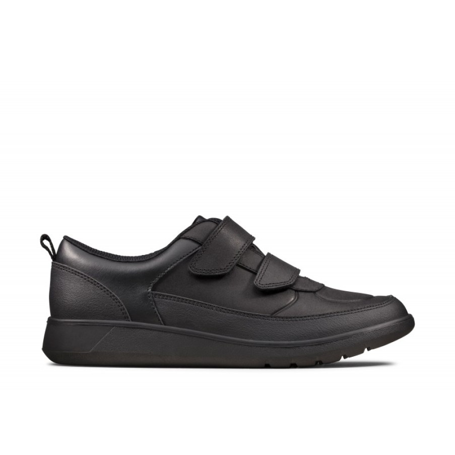 Children'S Clarks Boys School Shoes | Scape Flare Youth School Shoes - Black Leather