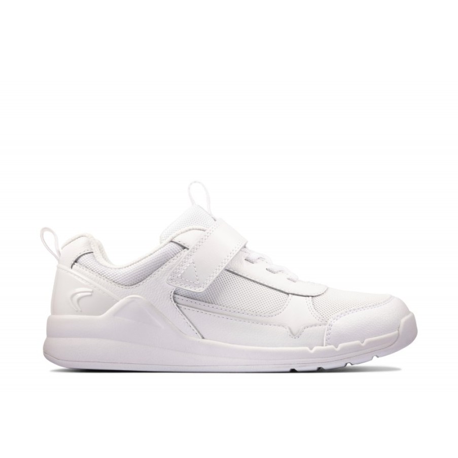 Children'S Clarks Boys Trainers | Orbit Sprint Youth Trainers - White Leather