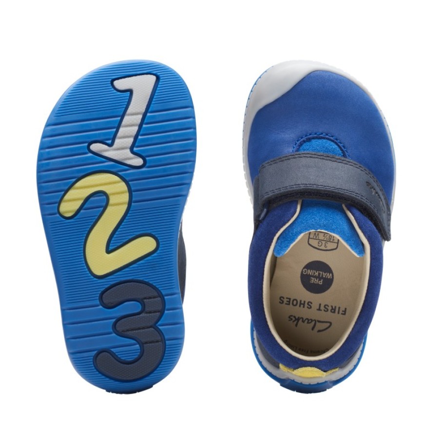 Children'S Clarks Boys Shoes | Roller Fun Toddler Shoes - Blue Combi Leather