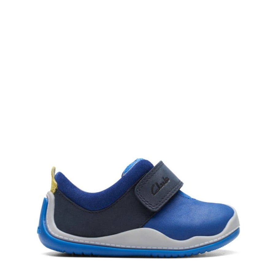 Children'S Clarks Boys Shoes | Roller Fun Toddler Shoes - Blue Combi Leather