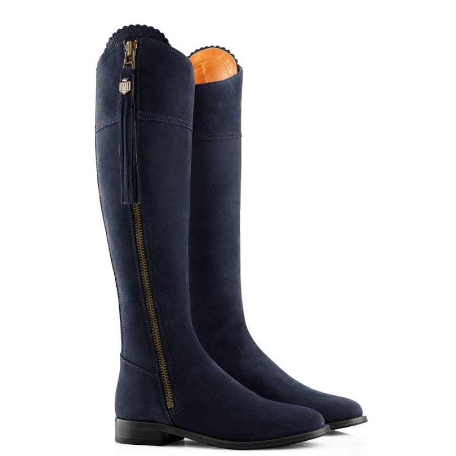 Women'S Fairfax and Favor | Fairfax & Favor Regular Fit Flat Regina Boots - Navy Suede