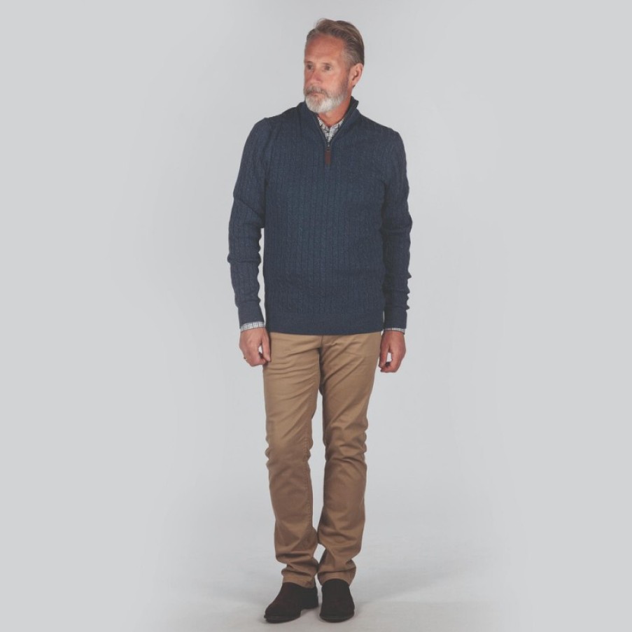 Men'S Schoffel | Cotton Cashmere Cable Jumper - Dark Denim