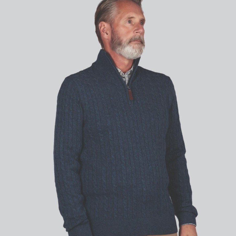 Men'S Schoffel | Cotton Cashmere Cable Jumper - Dark Denim