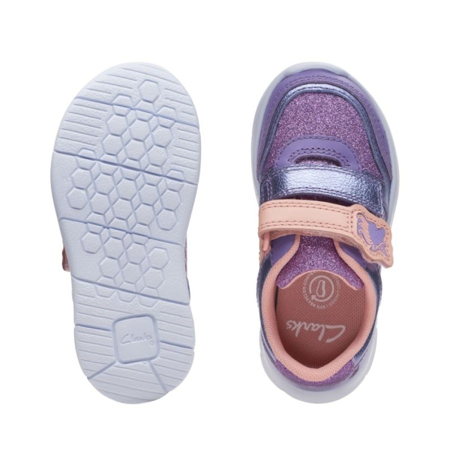 Children'S Clarks Girls Trainers | Ath Horn Toddler Shoes - Purple Interest