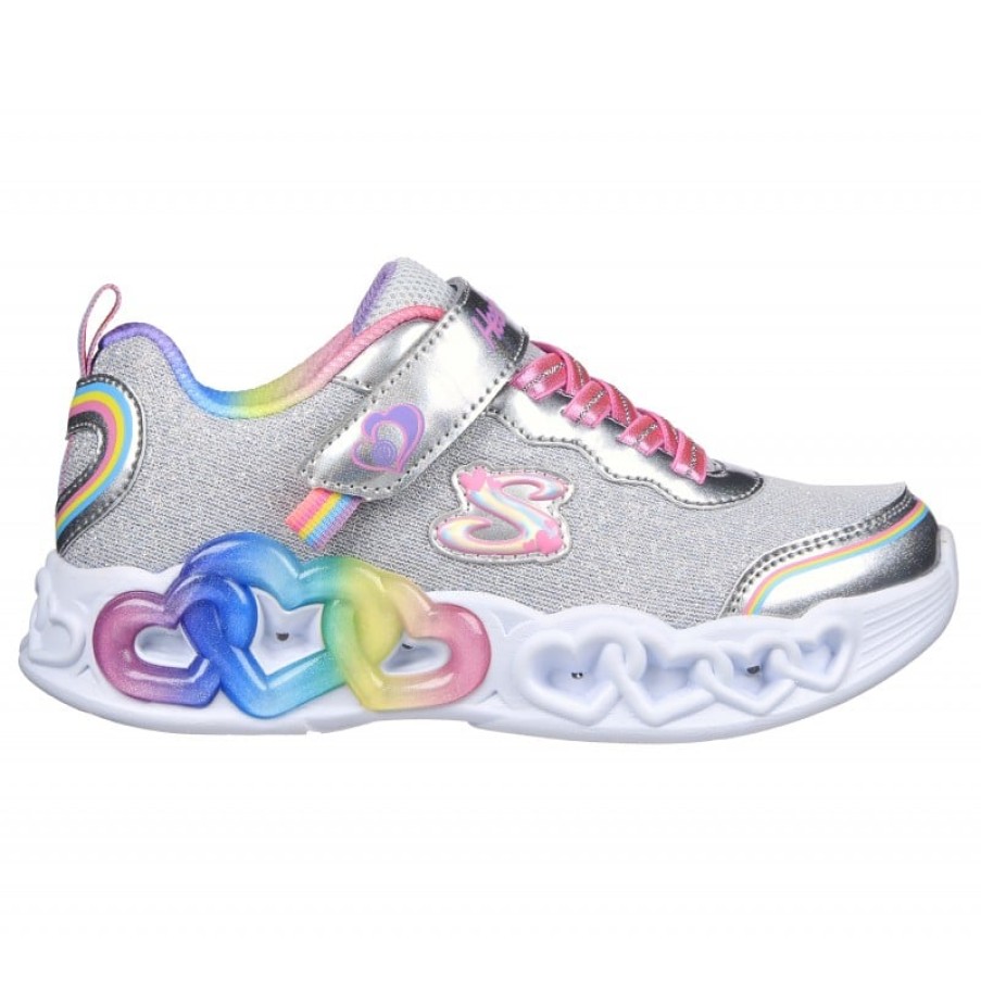 Children'S Skechers Girls Trainers | Infinite Heart Lights 303751L Trainers - Silver Multi