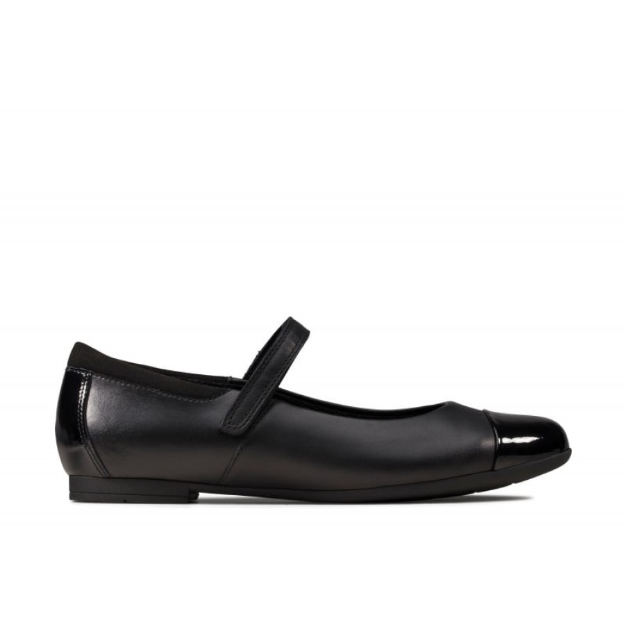 Children'S Clarks Teen Girls School Shoes | Scala Gem Youth School Shoes - Black Leather