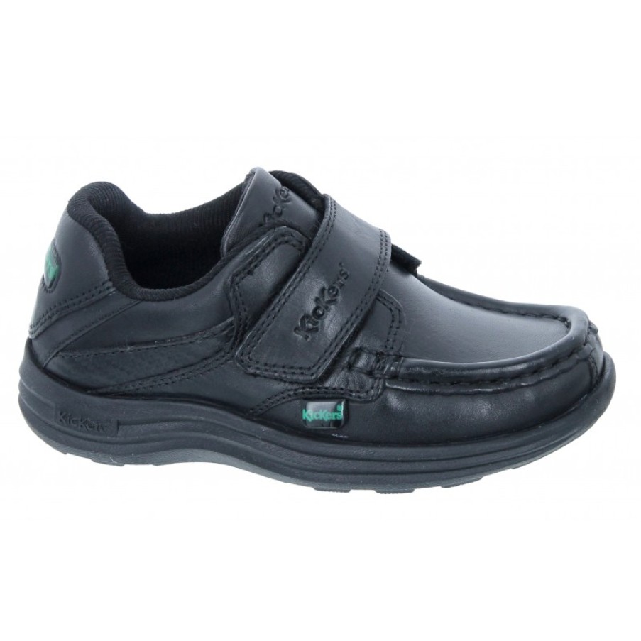 Children'S Kickers Boys School Shoes | Reasan Strap Infant School Shoes - Black Leather