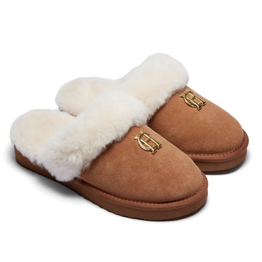 Women'S Holland Cooper | Hc Shearling Slippers - Tan Suede