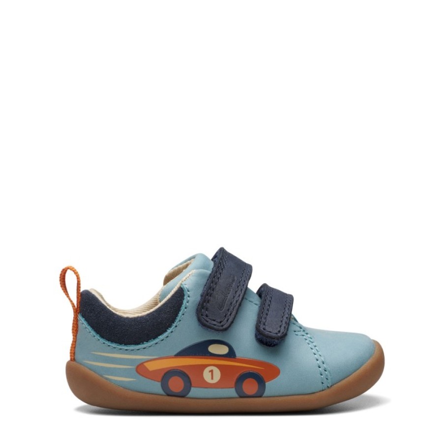 Children'S Clarks Boys Shoes | Roamer Retro Toddler Shoes - Pale Blue Leather