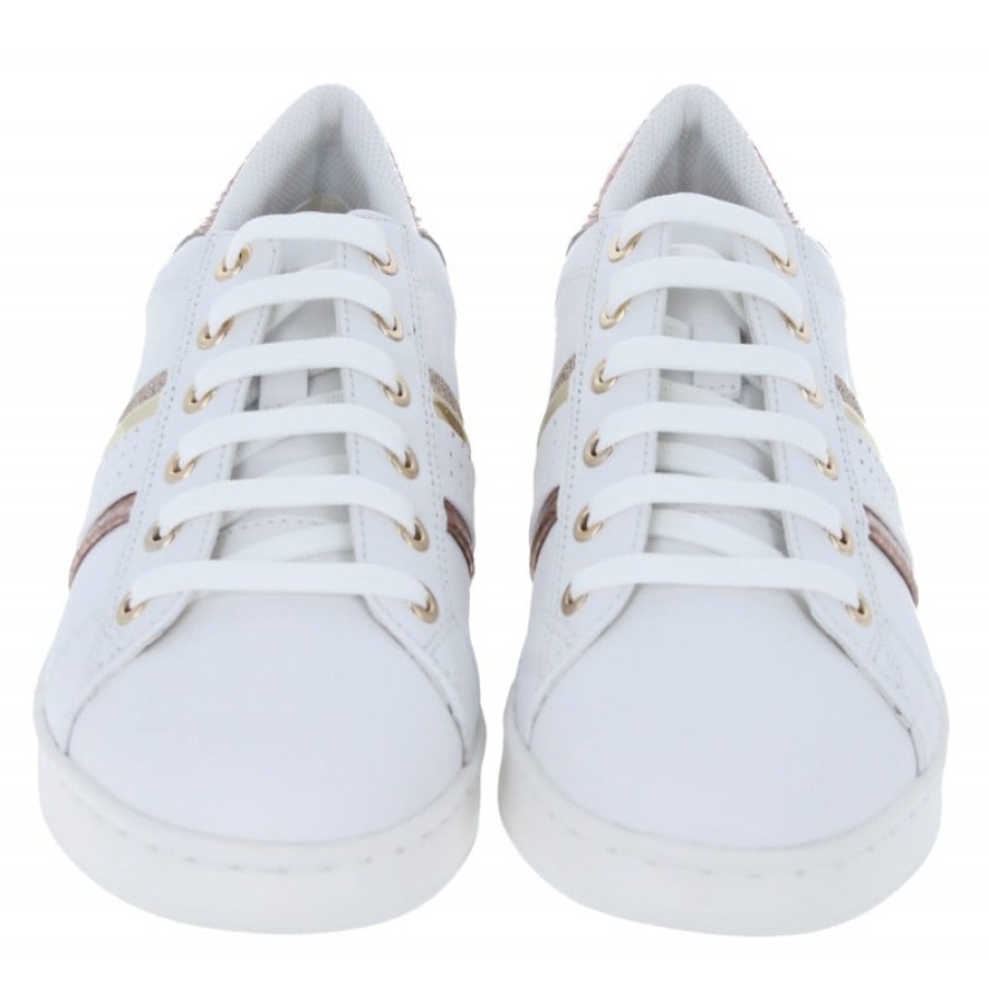 Women'S Geox | Jaysen D351Bb Trainers - White/Rose Gold Leather