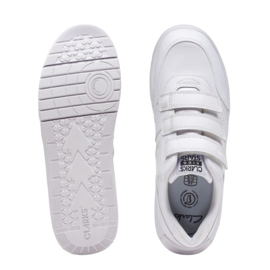 Children'S Clarks Girls Trainers | Cica Star Orb Youth Trainers - White Leather