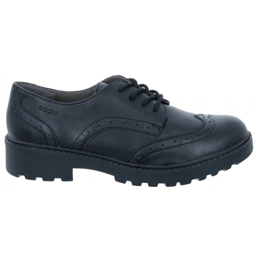 Children'S Geox Teen Girls School Shoes | Casey Gn J6420N School Shoes - Black Leather