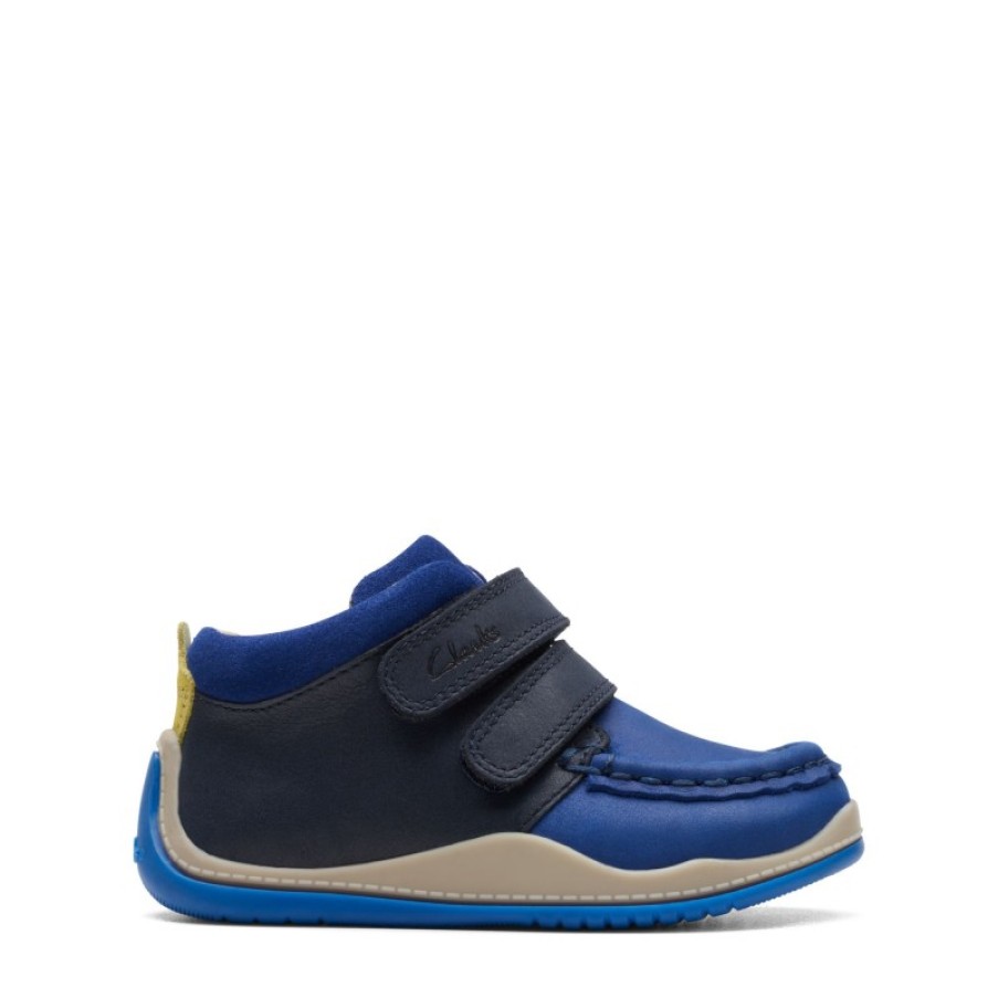 Children'S Clarks Boys Boots | Noodle Play Toddler Shoes - Navy Combi Leather