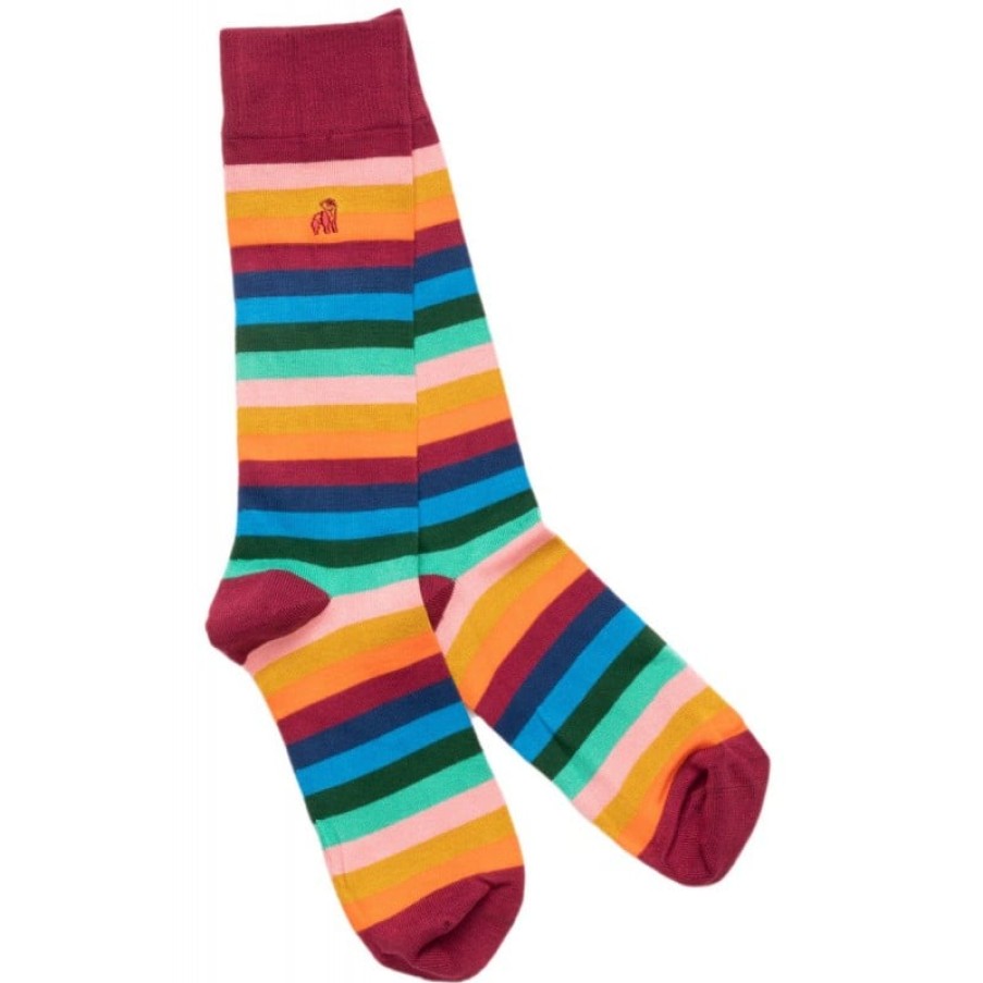 Men'S Swole Panda | Fine Striped Bamboo Socks - Multi Textile