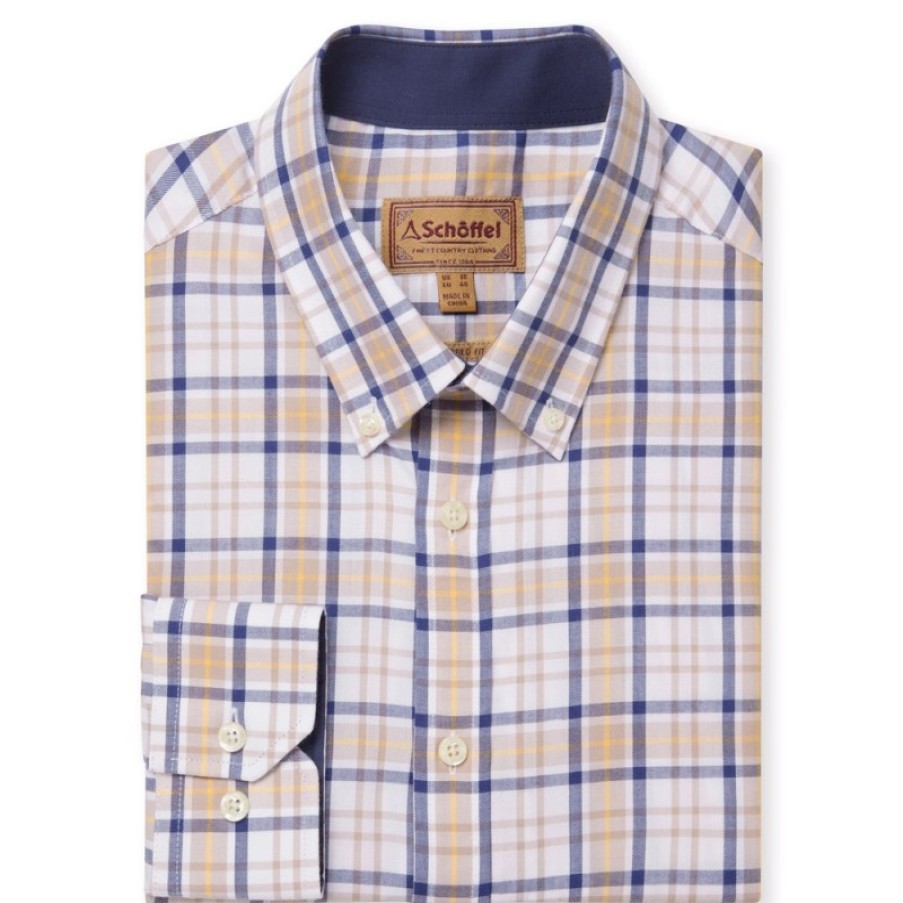 Men'S Schoffel | Healey Tailored Shirt 4094 - Blue/Yellow/Brown Check