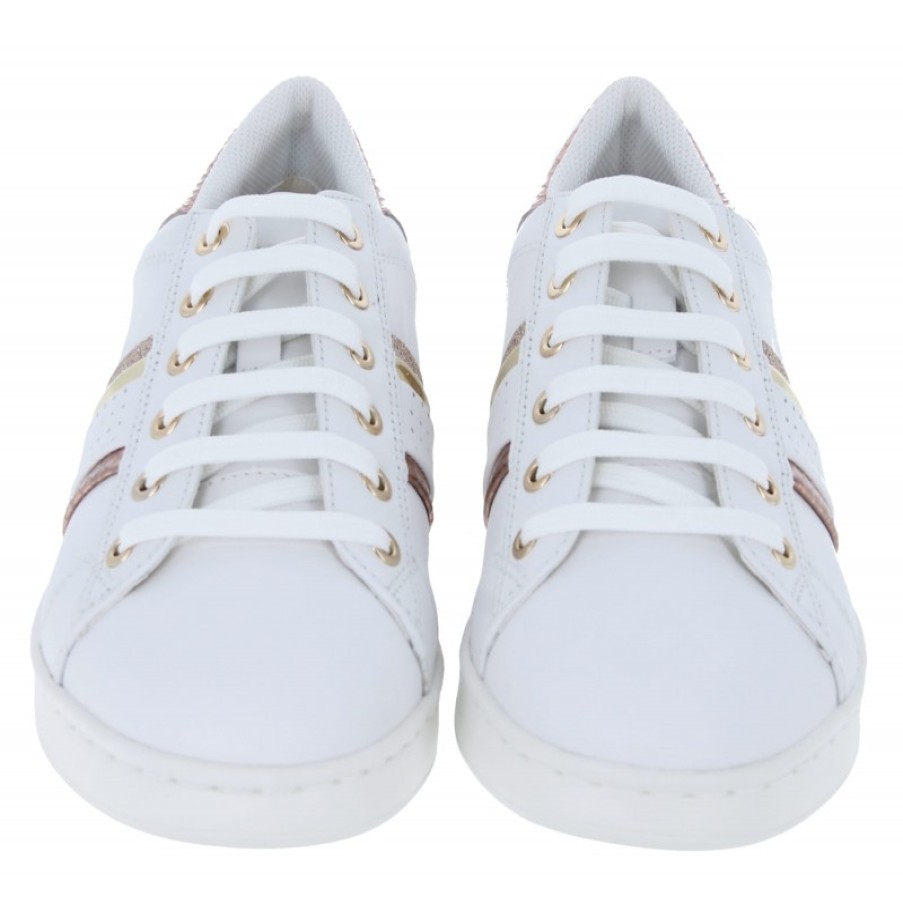 Women'S Geox | Jaysen D351Bb Trainers - White/Rose Gold Leather