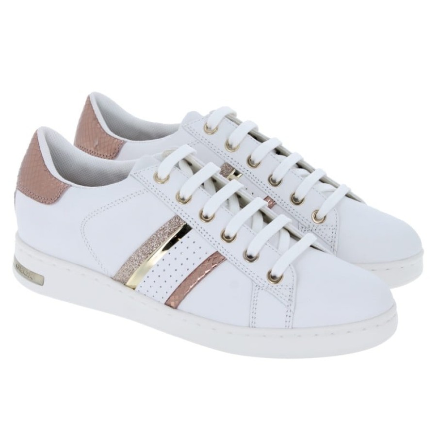 Women'S Geox | Jaysen D351Bb Trainers - White/Rose Gold Leather