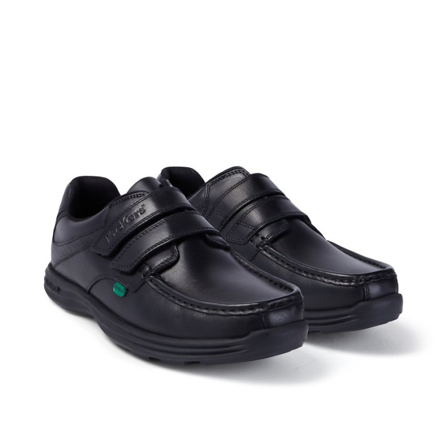 Children'S Kickers Teen Boys School Shoes | Reasan Strap 112801 Shoes - Black Leather