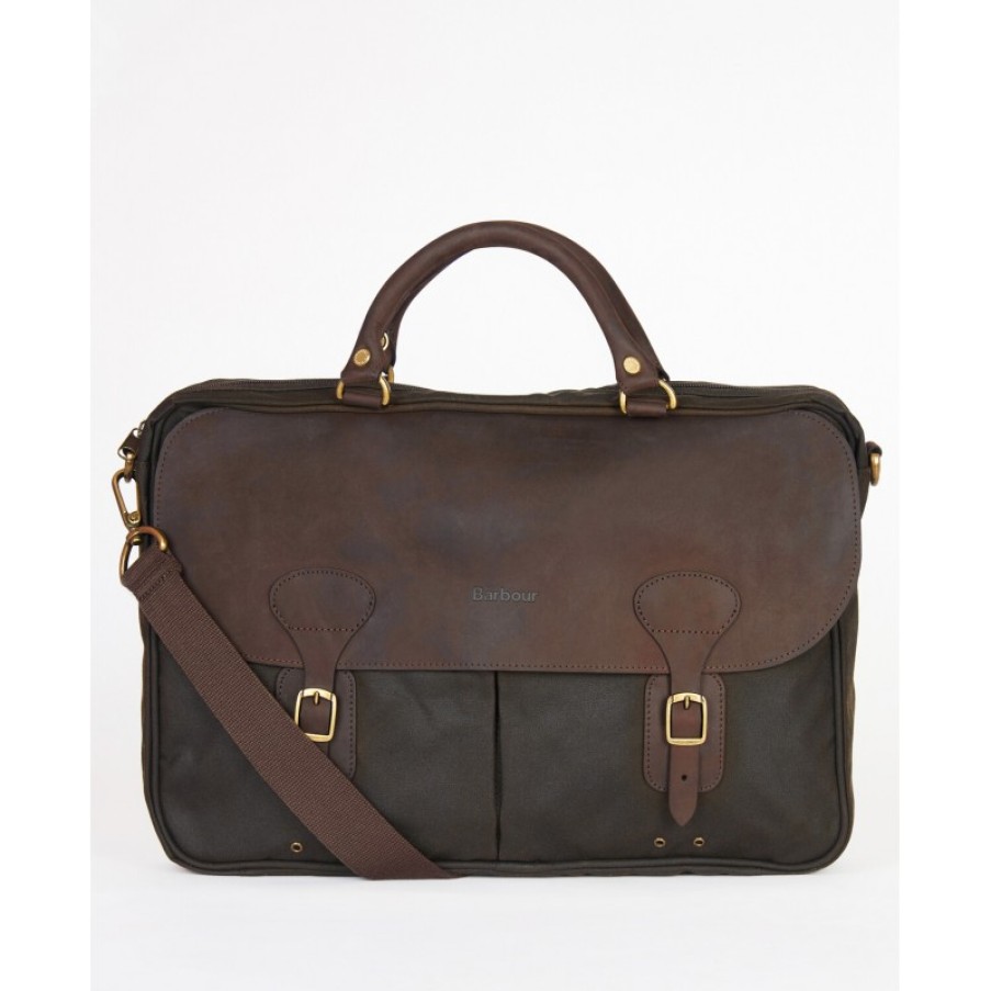 Men'S Barbour | Wax Leather Briefcase Uba0004 - Olive