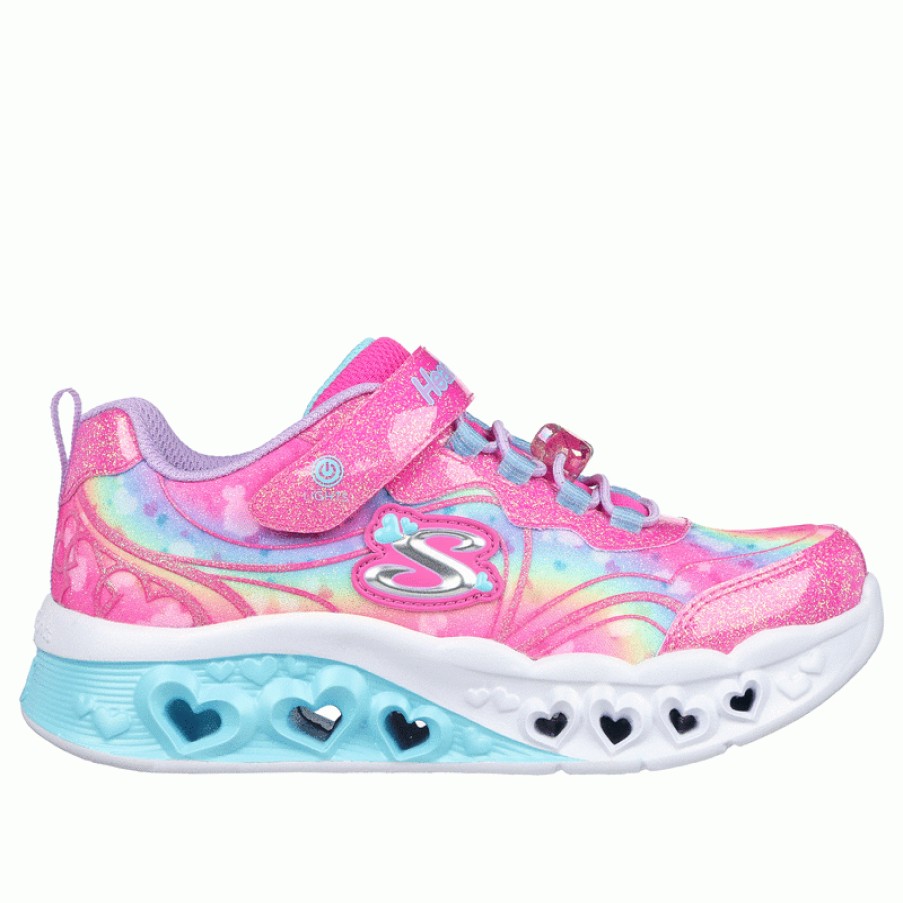 Children'S Skechers Girls Trainers | Groovy Swirl Light Up 303253N Trainers - Hot Pink / Lavender