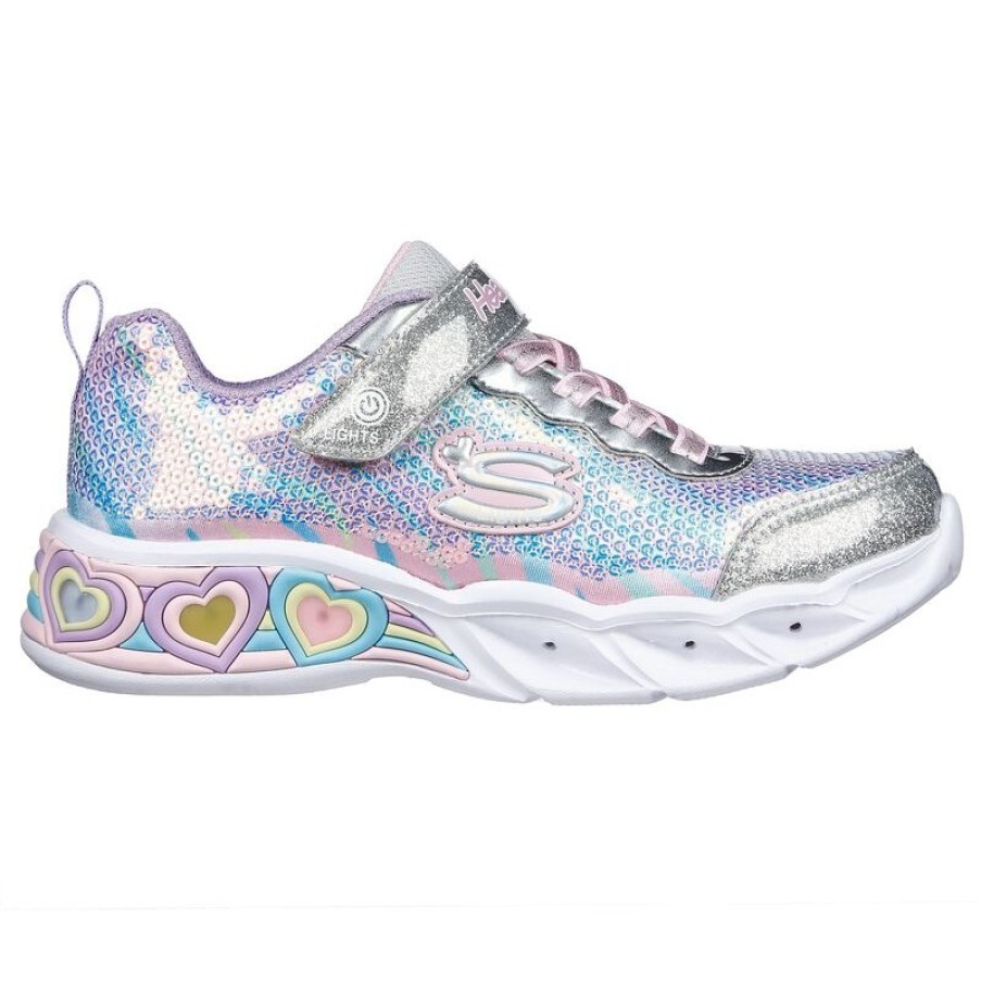 Children'S Skechers Girls Trainers | Sweetheart Lights 302313L Trainers - Silver Multi