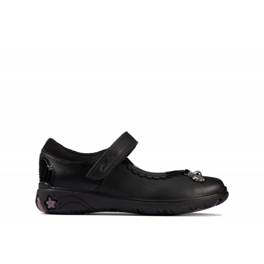 Children'S Clarks Girls School Shoes | Sea Shimmer Toddler School Shoes - Black Leather