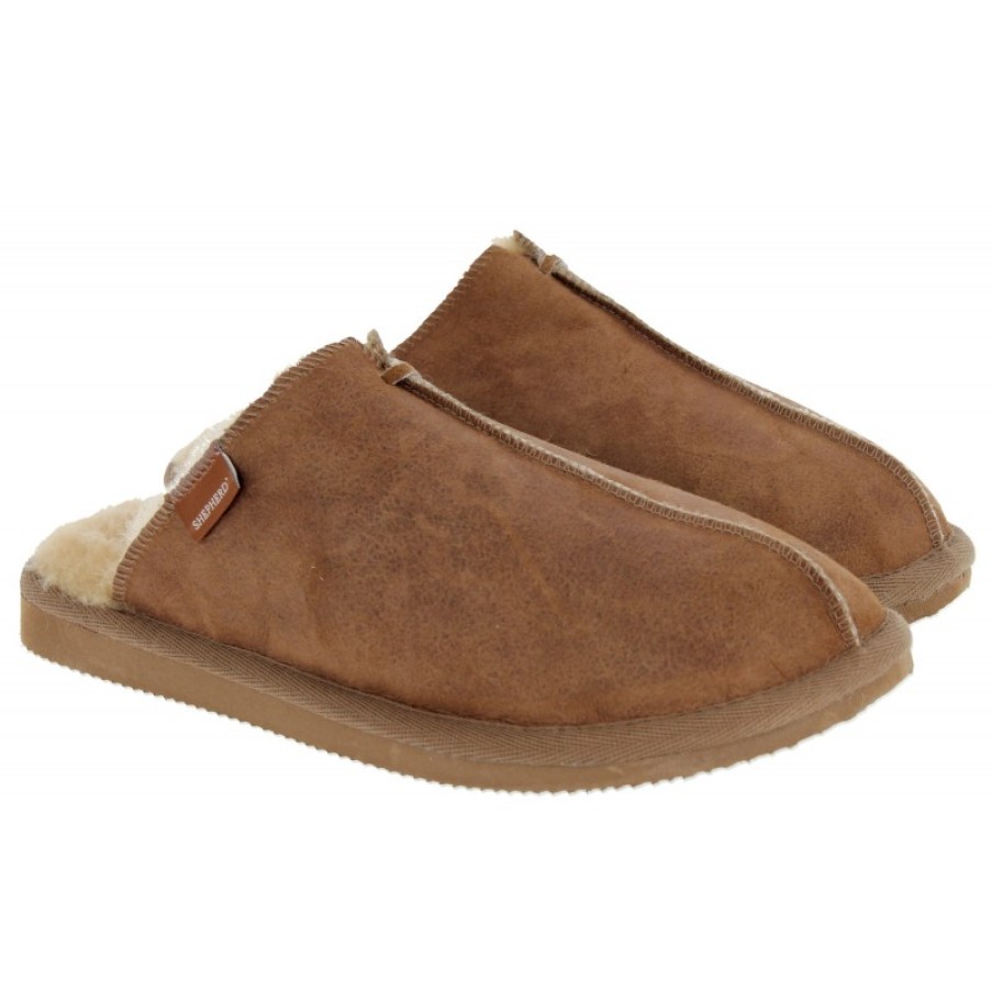 Men'S Shepherd of Sweden | Sheperd Of Sweden Hugo Mule Slippers - Antique/Cognac