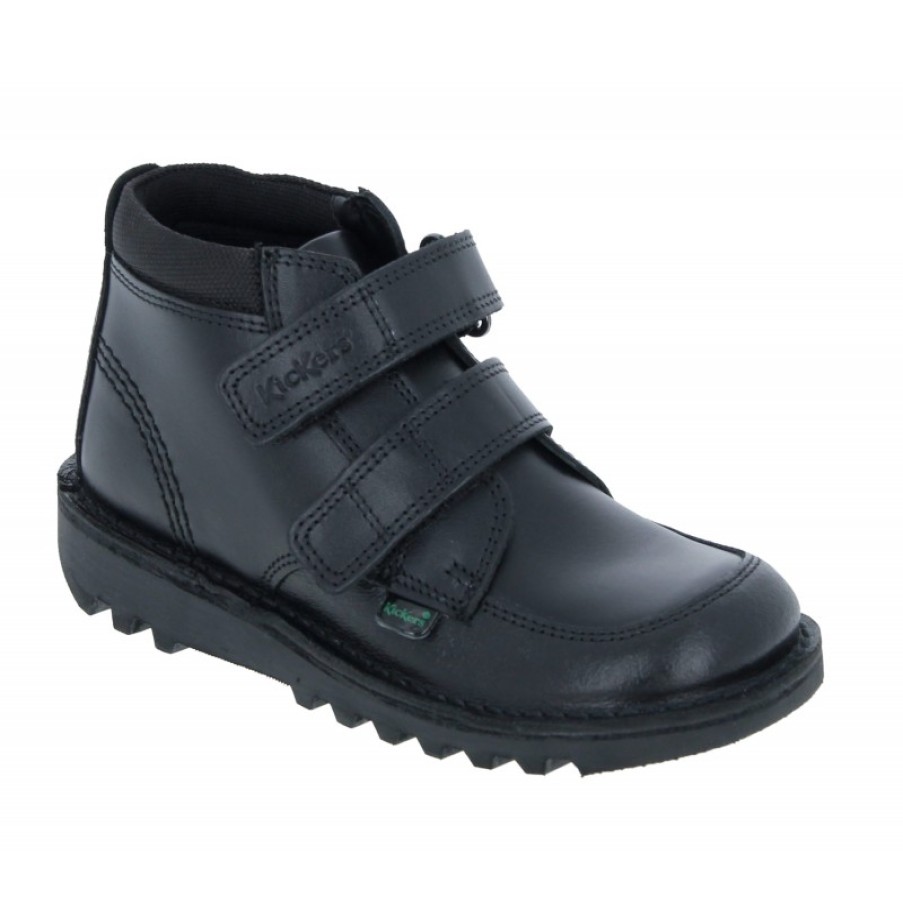 Children'S Kickers Boys School Shoes | Kick Hi Scuff Infant 115250 Boots - Black Leather