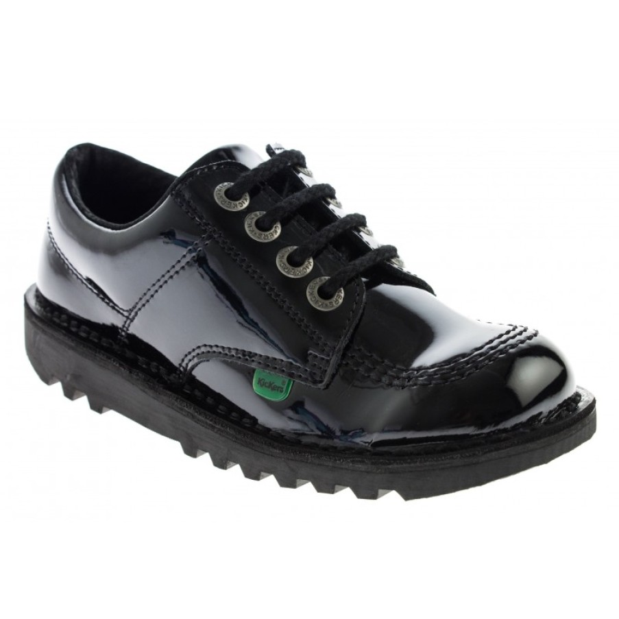 Children'S Kickers Girls School Shoes | Kick Lo Core Junior School Shoes - Black Patent