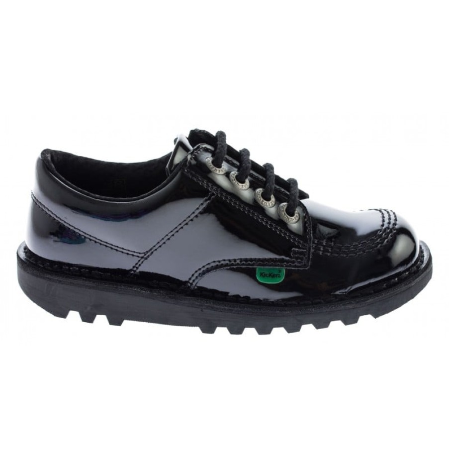 Children'S Kickers Girls School Shoes | Kick Lo Core Junior School Shoes - Black Patent