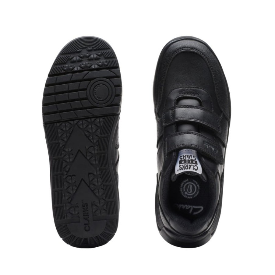 Children'S Clarks Boys Trainers | Cica Star Orb Kid Trainers - Black Leather