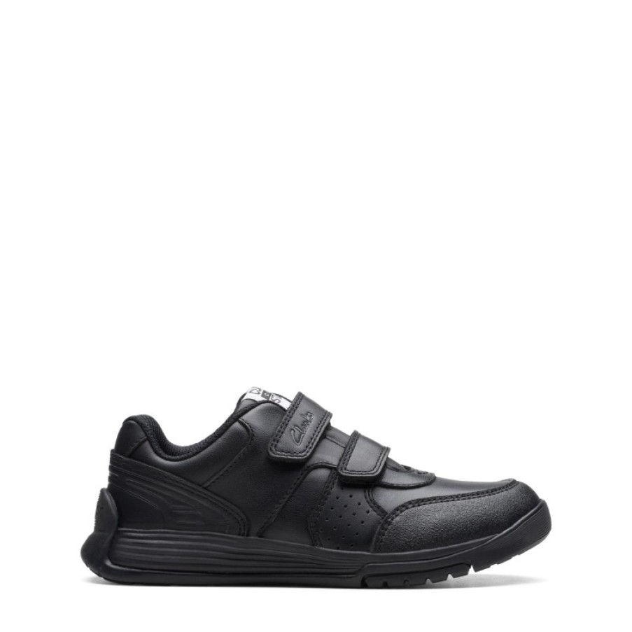 Children'S Clarks Boys Trainers | Cica Star Orb Kid Trainers - Black Leather