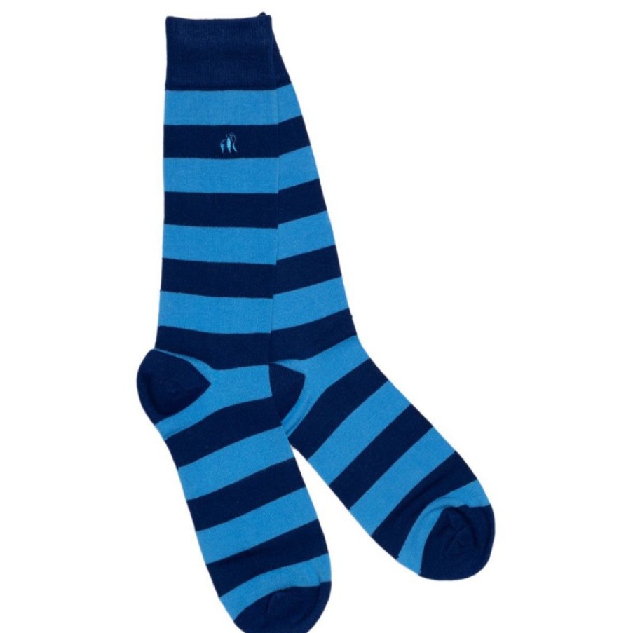 Men'S Swole Panda | Striped Socks - Sky Blue