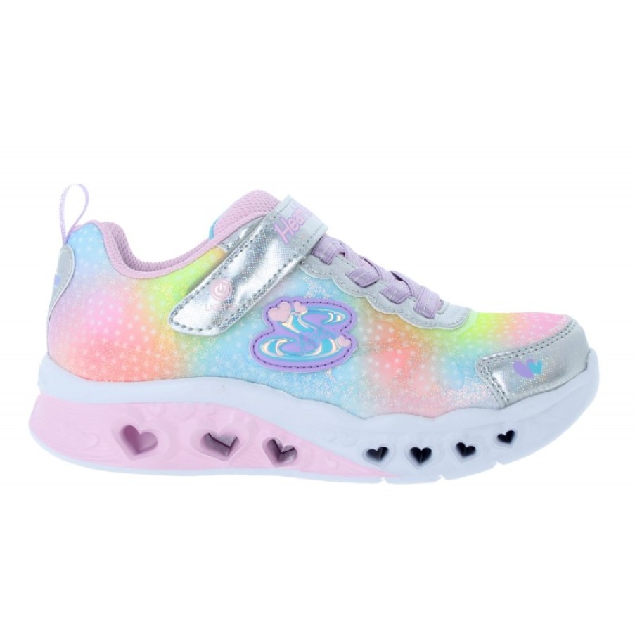 Children'S Skechers Girls Trainers | Flutter Heart Lights Simply Love 302315L Trainers - Silver Multi