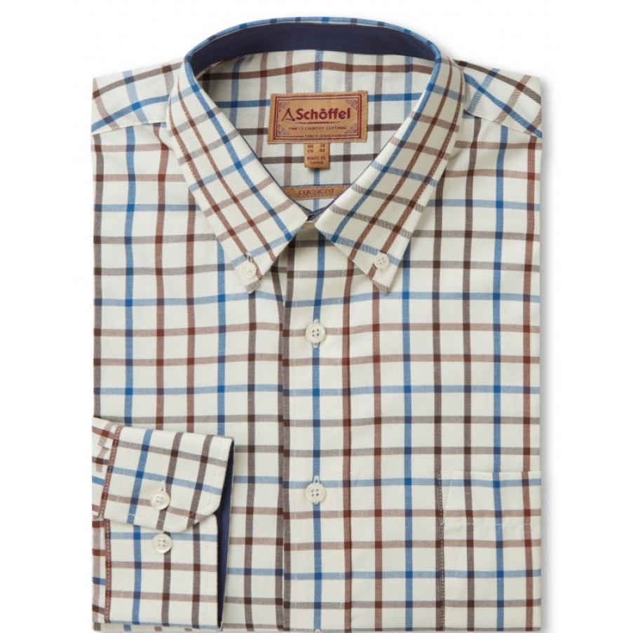 Men'S Schoffel | Brancaster Classic Shirt 4050 - Brown / Navy Check