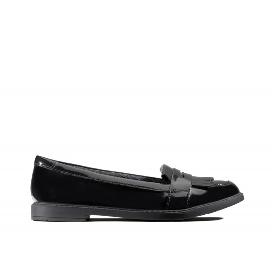 Children'S Clarks Girls School Shoes | Scala Bright Youth School Shoes - Black Patent