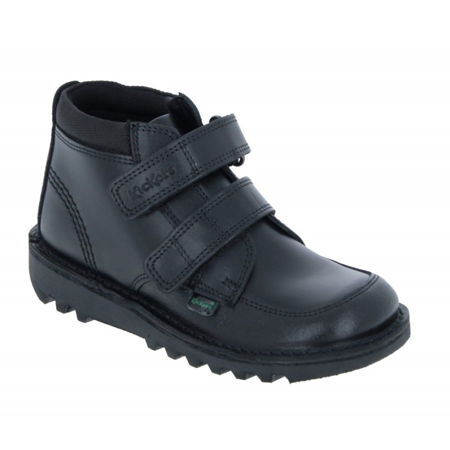 Children'S Kickers Boys School Shoes | Kick Hi Scuff Junior 115249 Boots - Black Leather